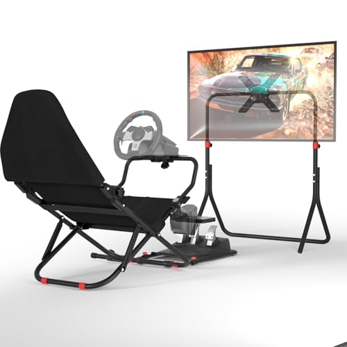 RACGTING Racing Simulator Cockpit with TV Monitor Stand for G920 G29 G923, Sim Racing Cockpit for Thrustmaster T248X T248 T300RS T150 T-GT II,for Fanatec CSL DD/ClubSport DD+,for MOZA R9/R12,for SIMAGIC Alpha Mini