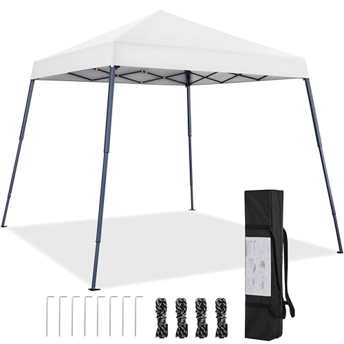 Yaheetech Instant Canopy Tent, 10x10 Slant Leg Easy Outdoor Pop up Canopy, Folding Portable Gazebo Instant Shelter Tent with Backpack for Garden/Camping/Party, 10x10 Base 8x8 Top, White