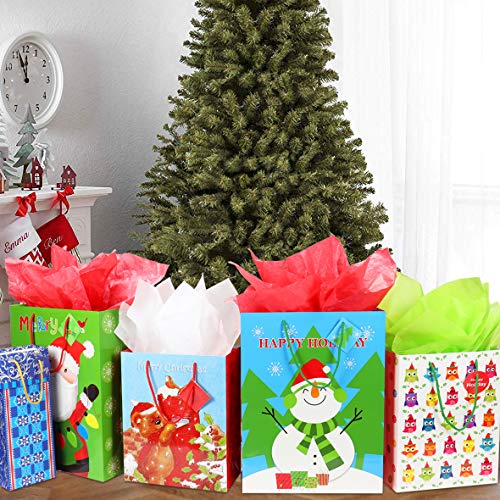 FZOPO Christmas Gift Bags Bulk Set Includes 4 Extra Large 4 Large 4 Medium with Handles Christmas Print Gift Bags Assorted Sizes for Wrapping Holiday Gifts (Variety Pack)
