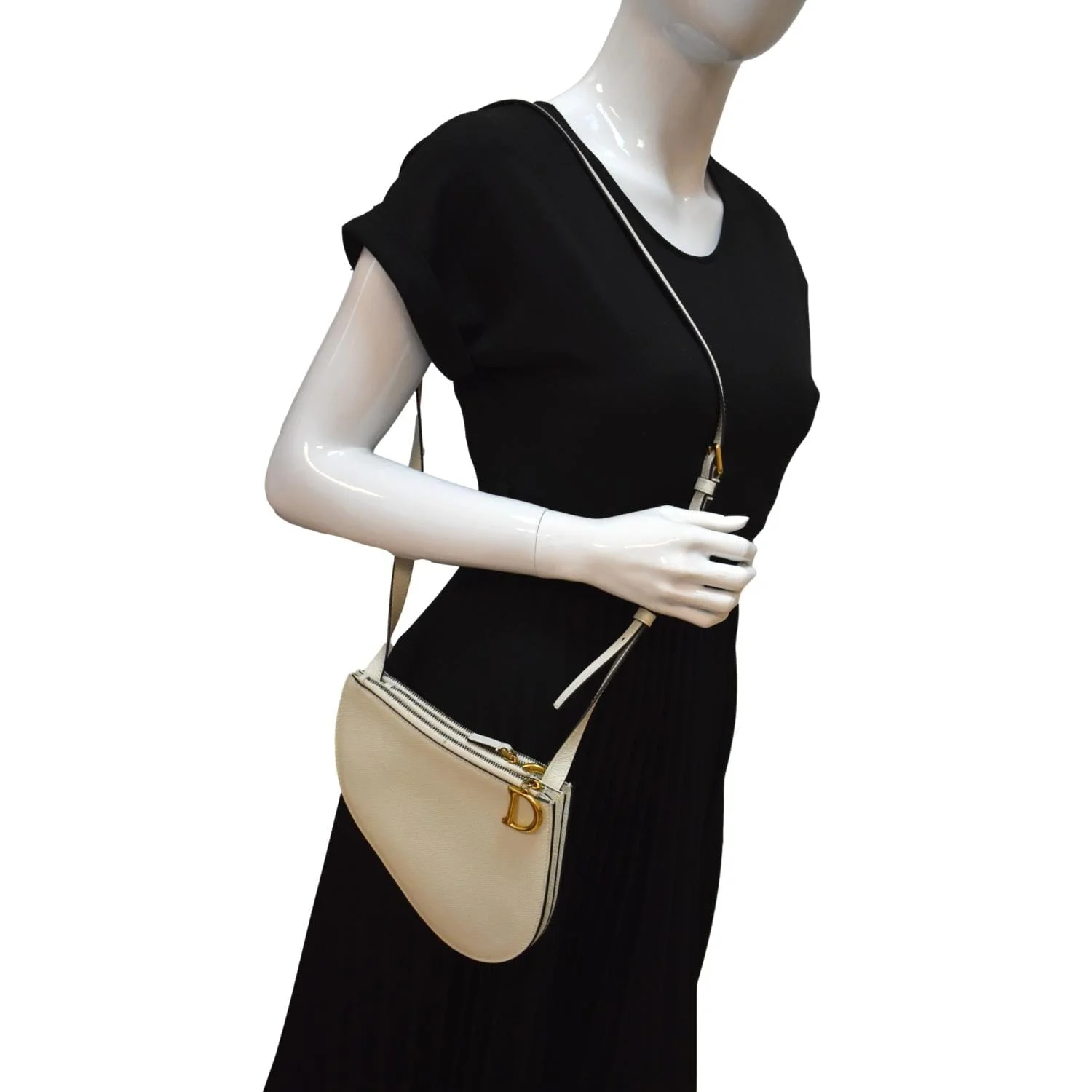 Pre-owned CHRISTIAN DIOR Women Dior Saddle Trio Leather Crossbody Pouch Bag White