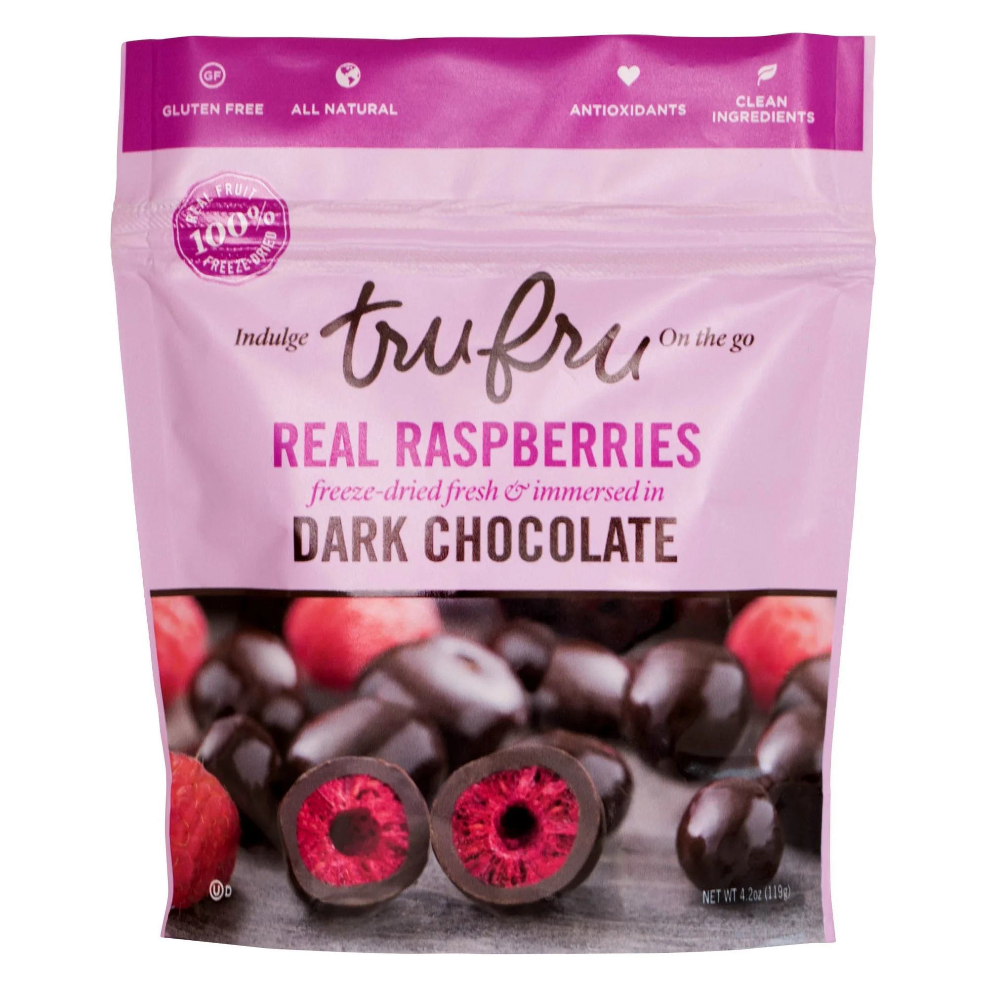 Tru Fru Dark Chocolate Dipped Freeze-Dried Real Raspberries, 4.2oz (Pack of 10)