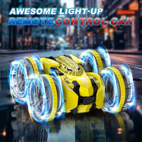 Waterproof Remote Control Car，4WD Amphibious 2.4 GHz RC Car Remote Control Boat，360°Rotation RC Stunt with LED Lights，Boys Girls Gifts All Terrain Water Beach Pool Toy