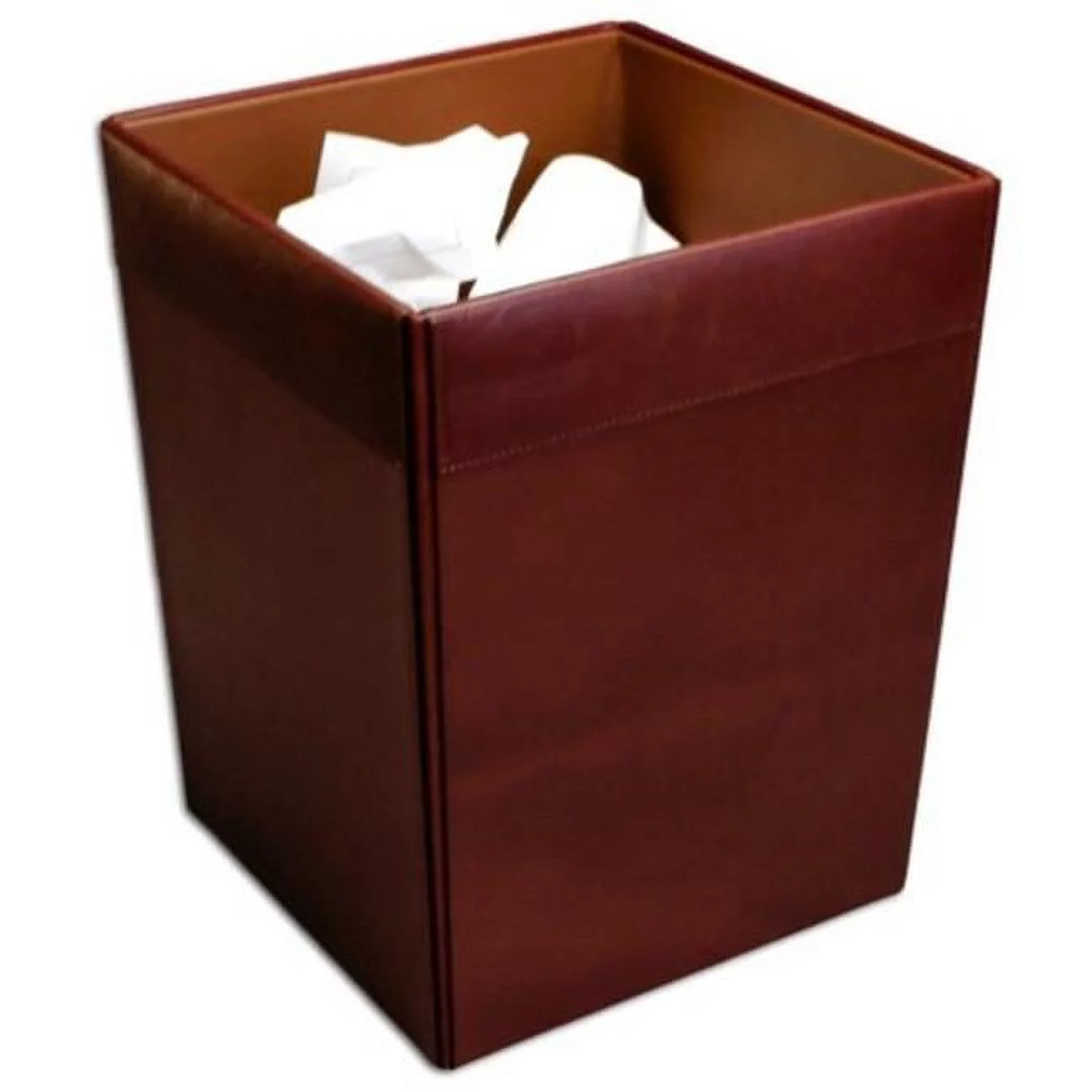 Mocha Leather Square Waste Basket