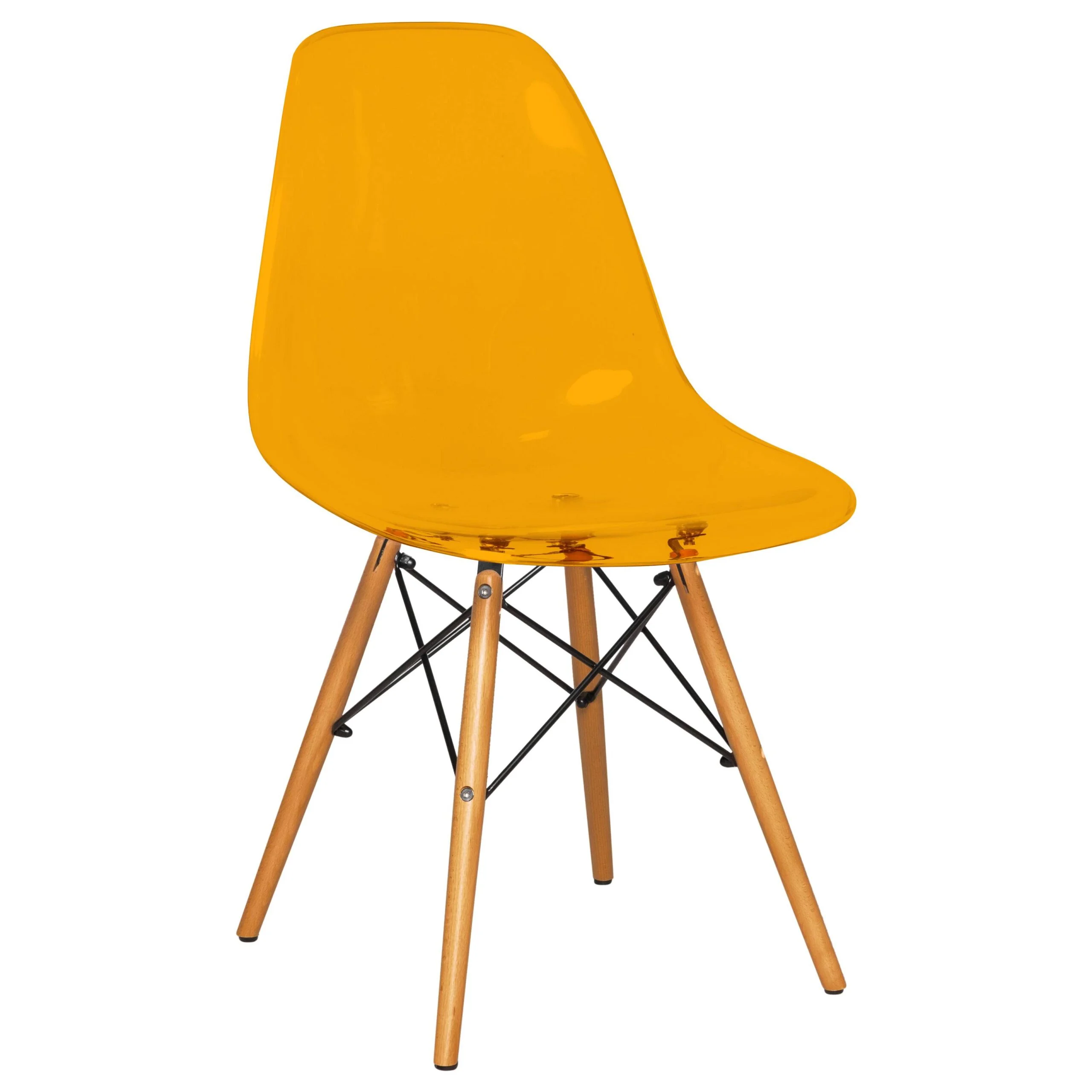 LeisureMod Dover Molded Side Chair Set of 2 (Transparent Orange)