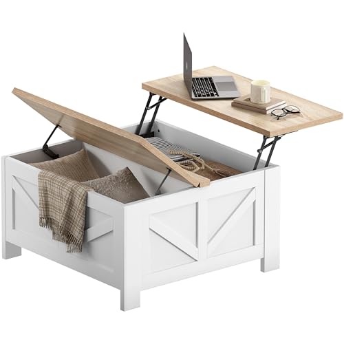 Yaheetech Lift Top Coffee Table with Storage, Square Coffee Table for Living Room, 31.5 Inches Center Tables with Large Hidden Storage Compartment for Home Office, Black&Gray