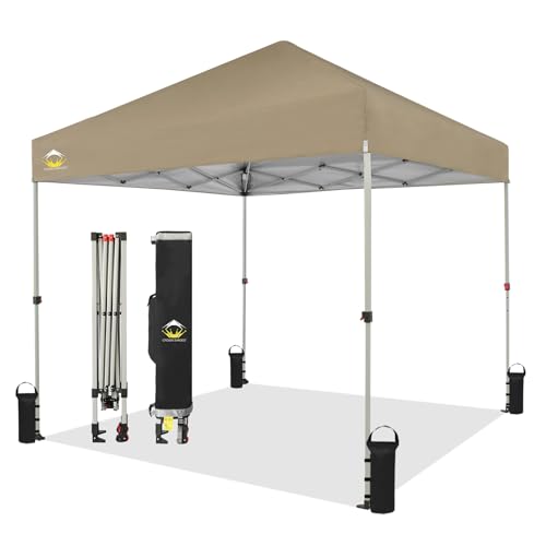 CROWN SHADES 10x10 Pop Up Canopy - Beach Tent with One Push Setup - Easy Outdoor Sun Shade for Events, Parties, Camping - Gazebo with STO-N-Go Cover Bag, Silver Coated Top, White