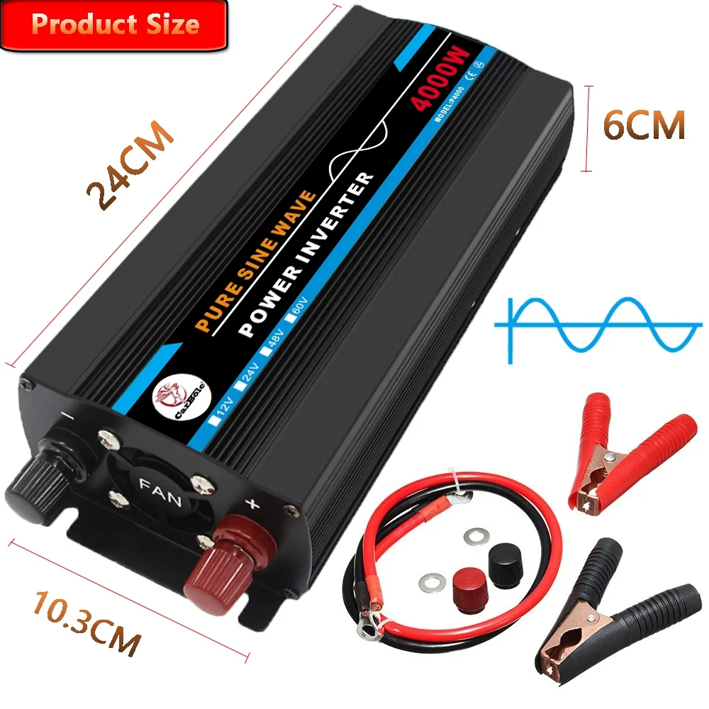 Pure Sine Wave Inverter, 4000W Power Inverter DC12V to AC 120V Car RV Converter Charger Adapter