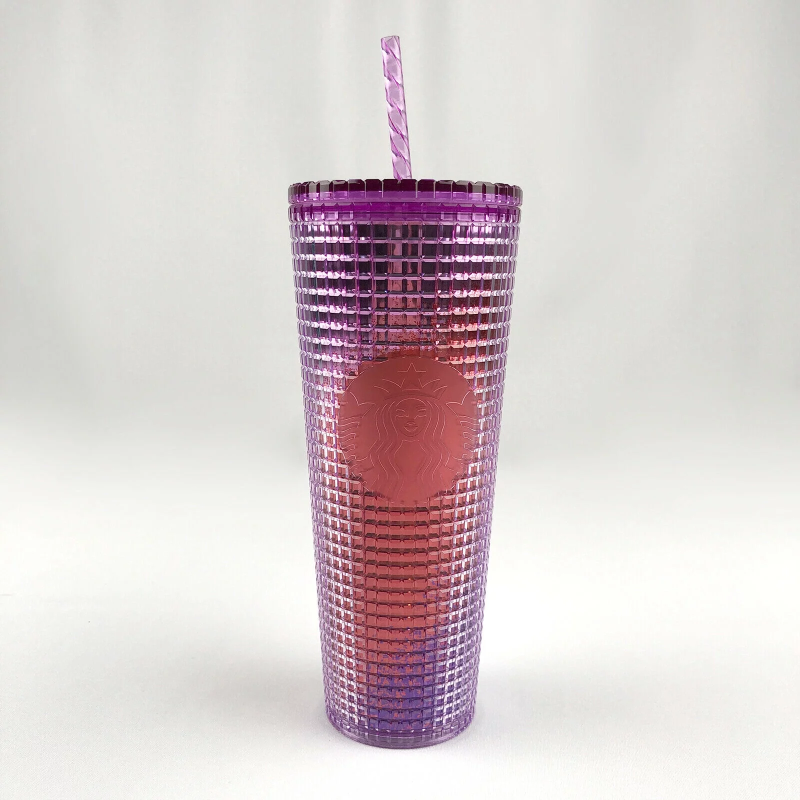 Starbucks 2021 Pink Purple Grid Cold Tumbler 24oz Brand New