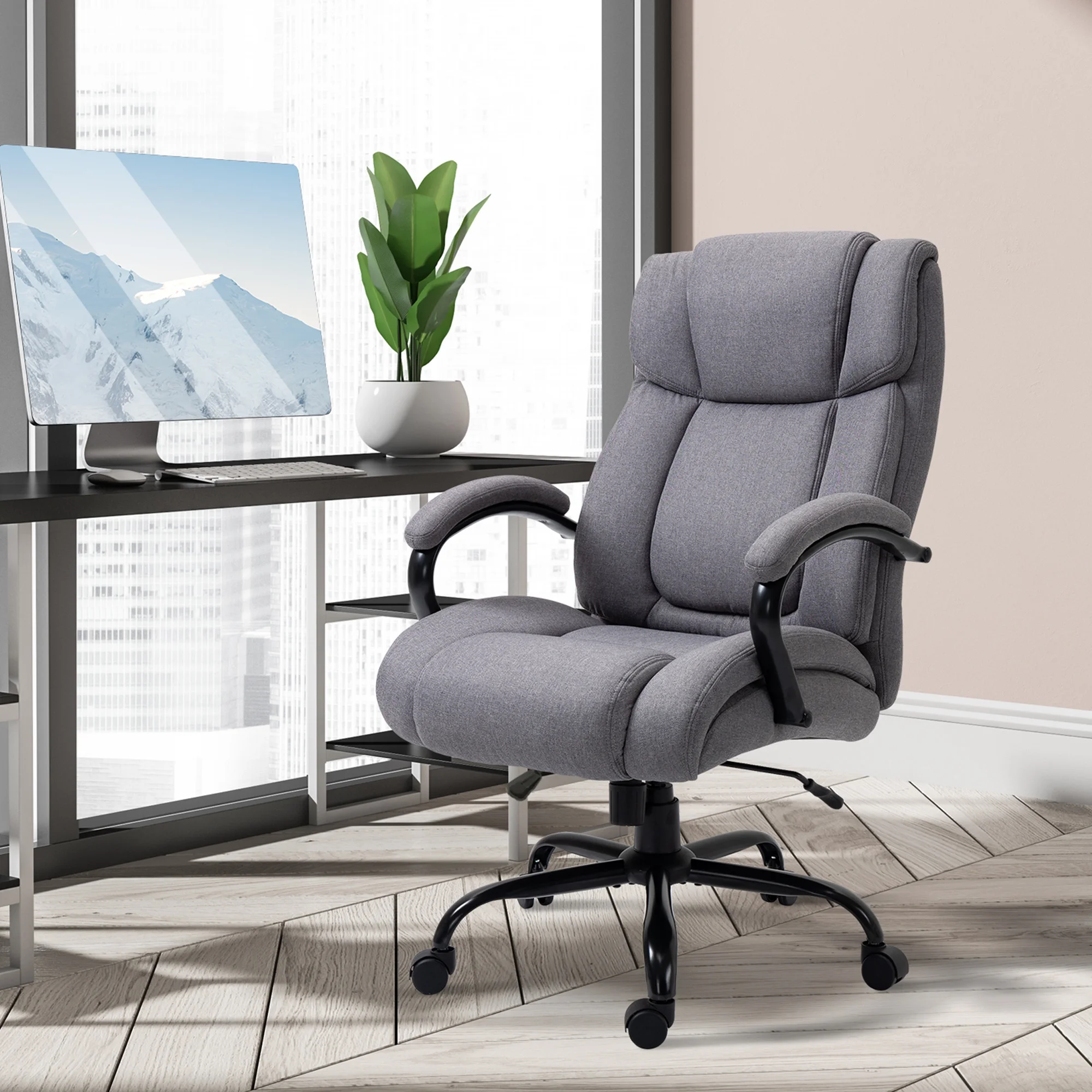 CoSoTower High Back Big and Tall Executive Office Chair 484Lbs with Wide Seat, Computer Desk Chair with Linen Fabric, Adjustable Height, Swivel Wheels, Light Grey