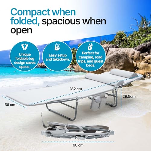 NIXSCALINO Lounge Chair | Adjustable Recliner with Foldable Leg Part | Lightweight Aluminum Frame | Ergonomic Cushioning | cot for Camp | Perfectly Suite for Beach, Outdoor Camping