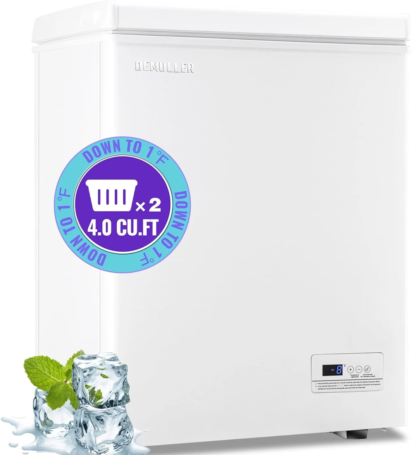 DEMULLER 4.0 Cu.ft Deep Freezer Top Open Door Compact Freezer with Two Removable Storage Baskets