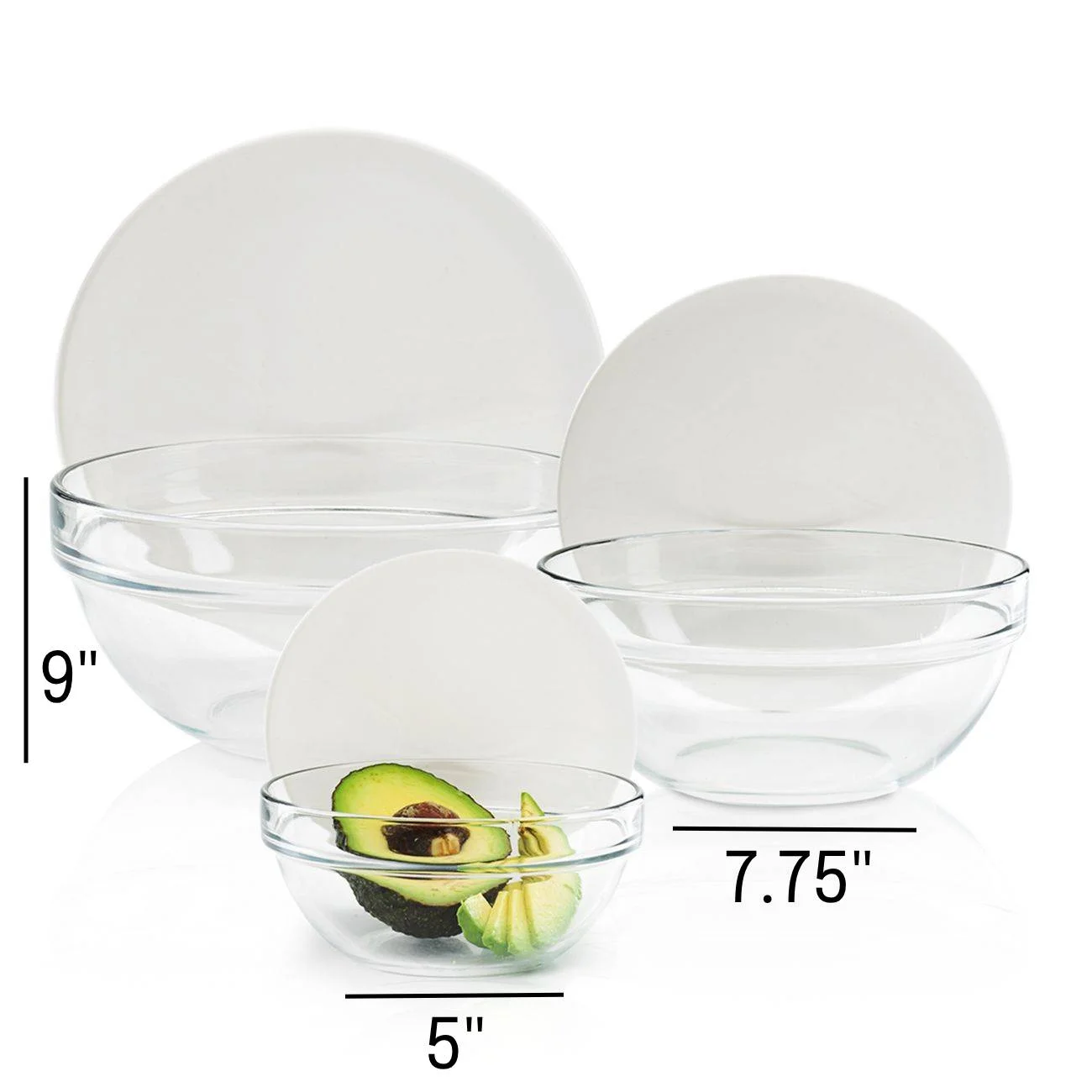 The Season Essentials Luminarc Stackable Bowls Set with White Lids, Stand, Clear