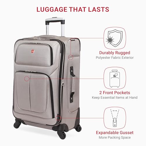 SwissGear Sion Softside Expandable Luggage, Black, Checked-Large 29-Inch