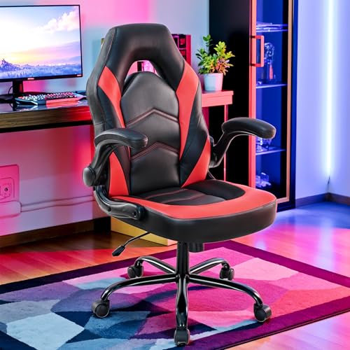 Gaming Chair, Backrest and Seat Height Adjustable Swivel Recliner Racing Office Computer Ergonomic Video Game Chair with Footrest and Lumbar Support, Red/Black