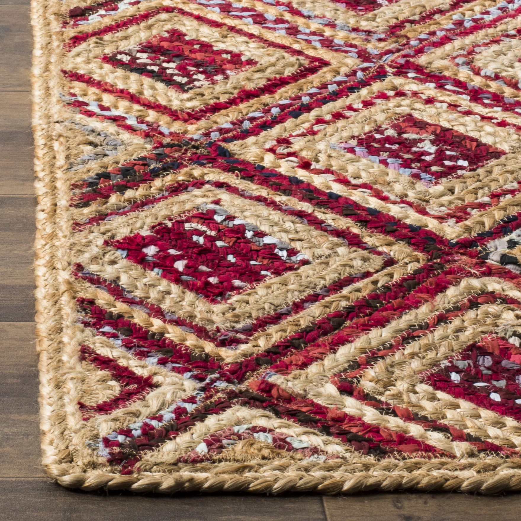 SAFAVIEH Cape Cod Alayna Braided Geometric Jute Area Rug, 9' x 12', Natural/Red