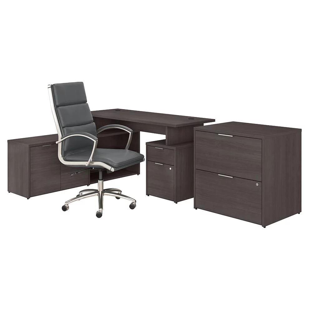 BBF Jamestown Contemporary Engineered Wood L Desk with Office Chair in Gray