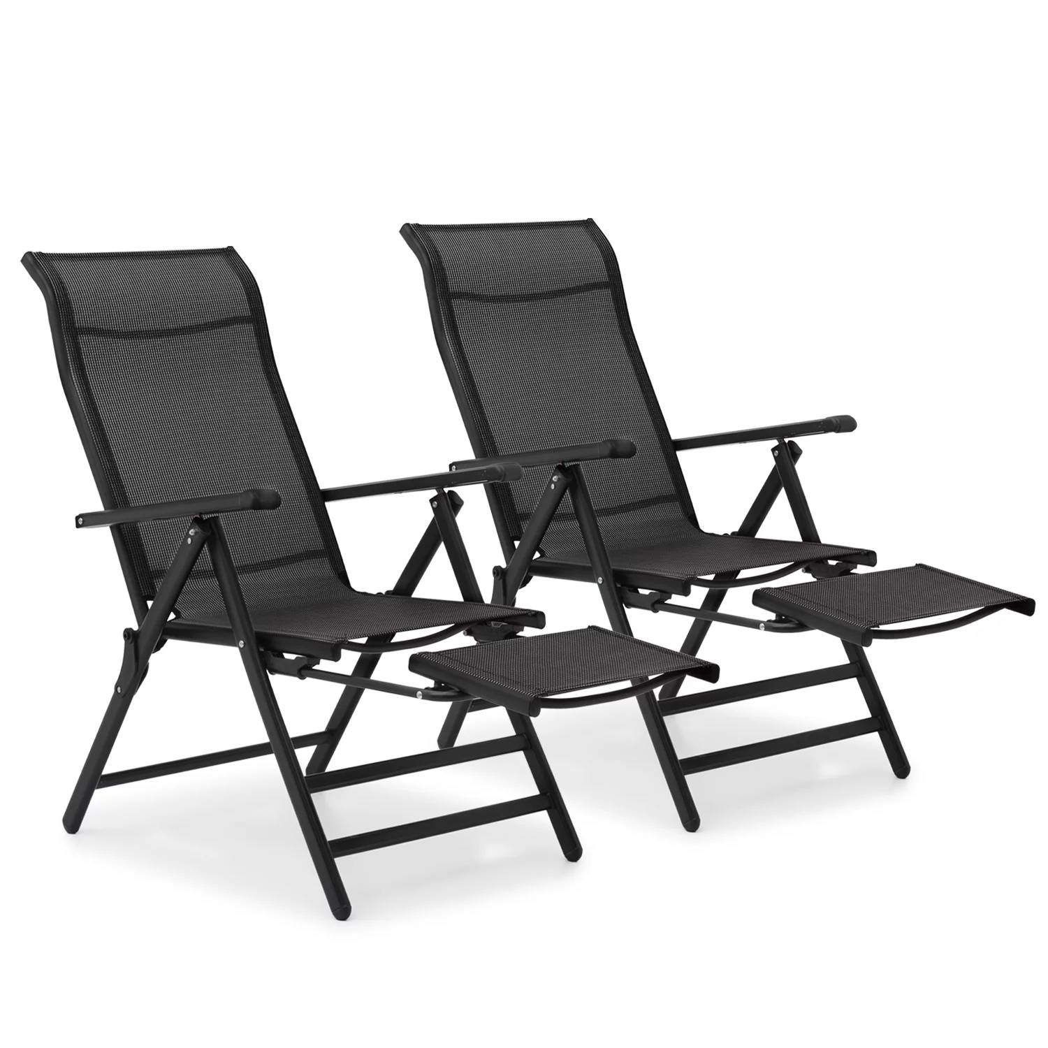 Magshion Set of 2 Folding Lounge Chair with Retractable Footrest, Zero Gravity Reclining Chair with Armrests, 95-140° Adjustable Recliner, Black