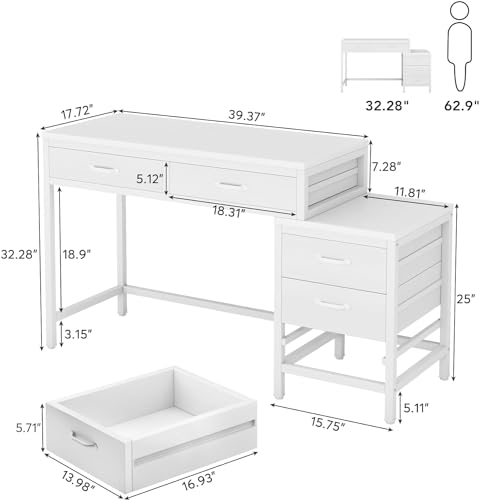 Tribesigns Computer Desk with 5 Drawers, Home Office Desks with Reversible Drawer Cabinet Printer Stand, Industrial PC Desk with Storage, Rustic Study Writing Table Workstation for Small Spaces