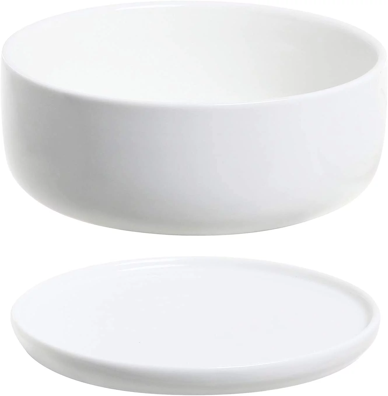 MyGift 6-Inch White Ceramic Succulent Flower Planter Pot with Round Tray