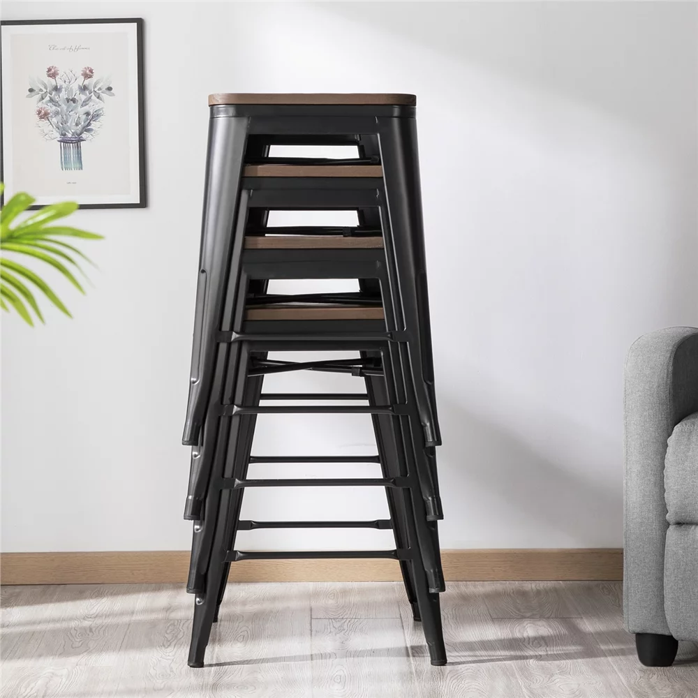 Yaheetech Pack of 4 Industrial Metal Dining Chairs, Black