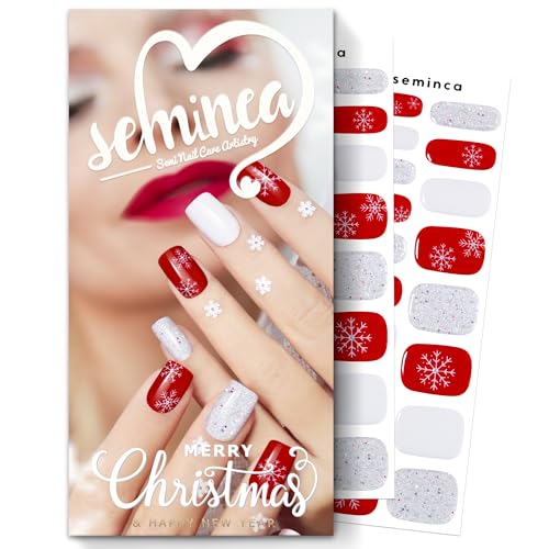 Semi Cured Gel Nail Strips-Easy Apply Christmas Gel Nail Stickers Holiday Semi Cured Manicure Strips with Sparkling Xmas Designs (Classic Yule)