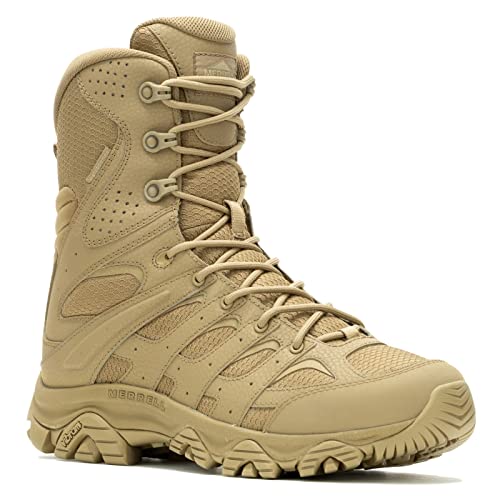 Merrell Men’s Moab 3 8” Zip Tactical Waterproof Boots, Durable & Comfortable Coated Leather Combat Hiking Shoes
