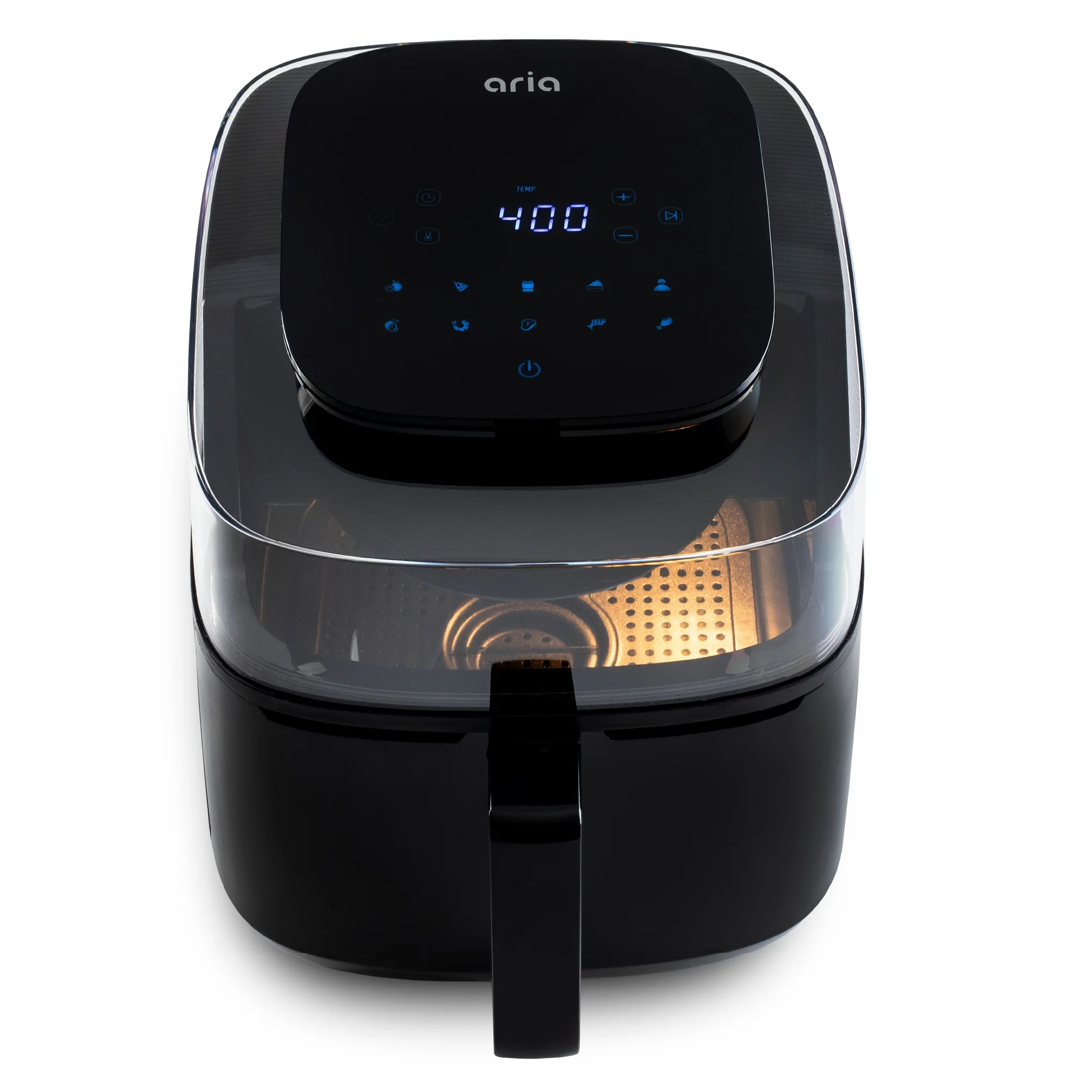 Aria 6Qt Panoramic Air Fryer with 180-Degree View, Touch Screen, 10 Presets, and Dishwasher-Safe Basket
