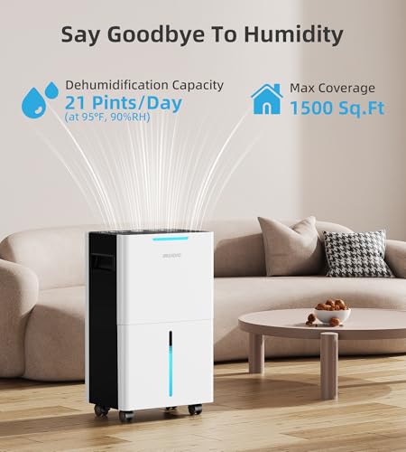 1500 Sq. ft Dehumidifier for Basement and Large Room, 21 Pints Dehumidifiers for Home with Drain Hose, Intelligent Humidity Control, 3 Modes, 24H Timer, Ideal for RV, Bathroom, Bedroom