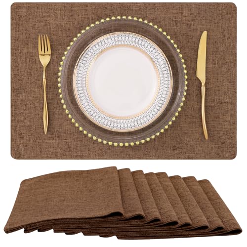 homing Cotton Linen Placemats Set of 6, Cloth Washable Farmhouse Dining Table Mats for Indoors & Outdoors, Easy to Clean, Neutral Beige, 13 x 19 Inch