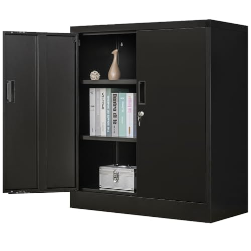 BESFUR Metal Storage Cabinet with Locking Doors and 2 Drawers, 36” Garage Cabinet for Classroom, Home and Office - White