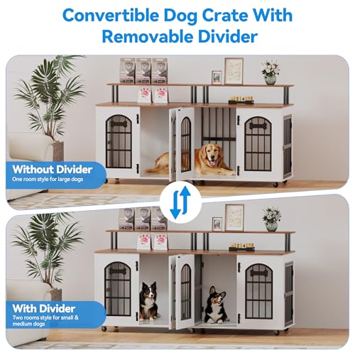 Double Dog Crate Furniture for 2 Dogs, 63