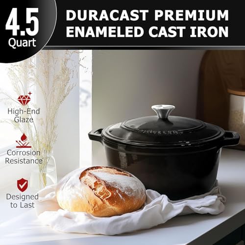 Mueller 6qt Enameled Cast Iron Dutch Oven, Heavy-Duty Casserole and Braiser Pan with Lid and Knob, Oven-Safe up to 500° F & Across All Cooktops, White