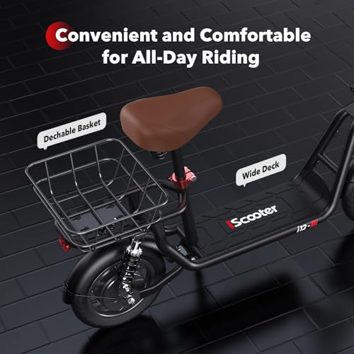 iScooter Electric Scooter with Seat, 37/21 Miles Long Range & 28/19/15.6 MPH Top Speed, 14