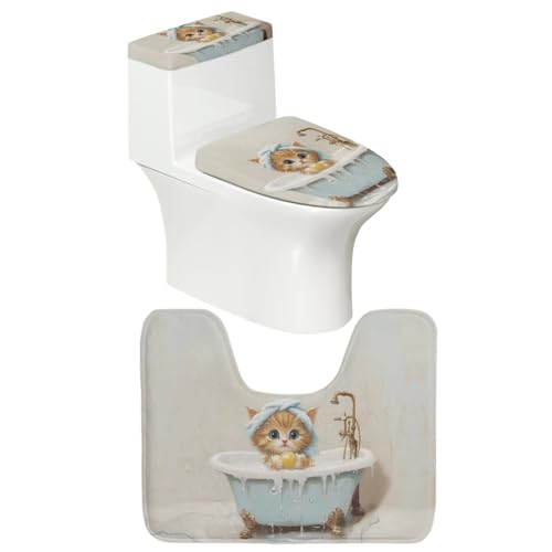 Dual-Tone Christmas Toilet Seat Cover Set with Wool-Like Santa Claus Print - Includes Toilet Lid Cover, Water Tank Cover, and U-Shaped Toilet Rug - Festive Bathroom Decor