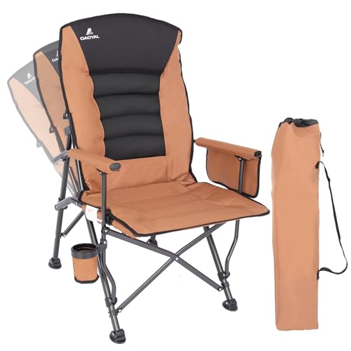 Camping Chairs for Adults, Adjustable Backrest Heavy Duty Oversized Folding Camping Chair Supports 350lbs for Outside with Cup Holder&Side Pocket, Outdoor Folding Camp Chair with High Back (Brown)