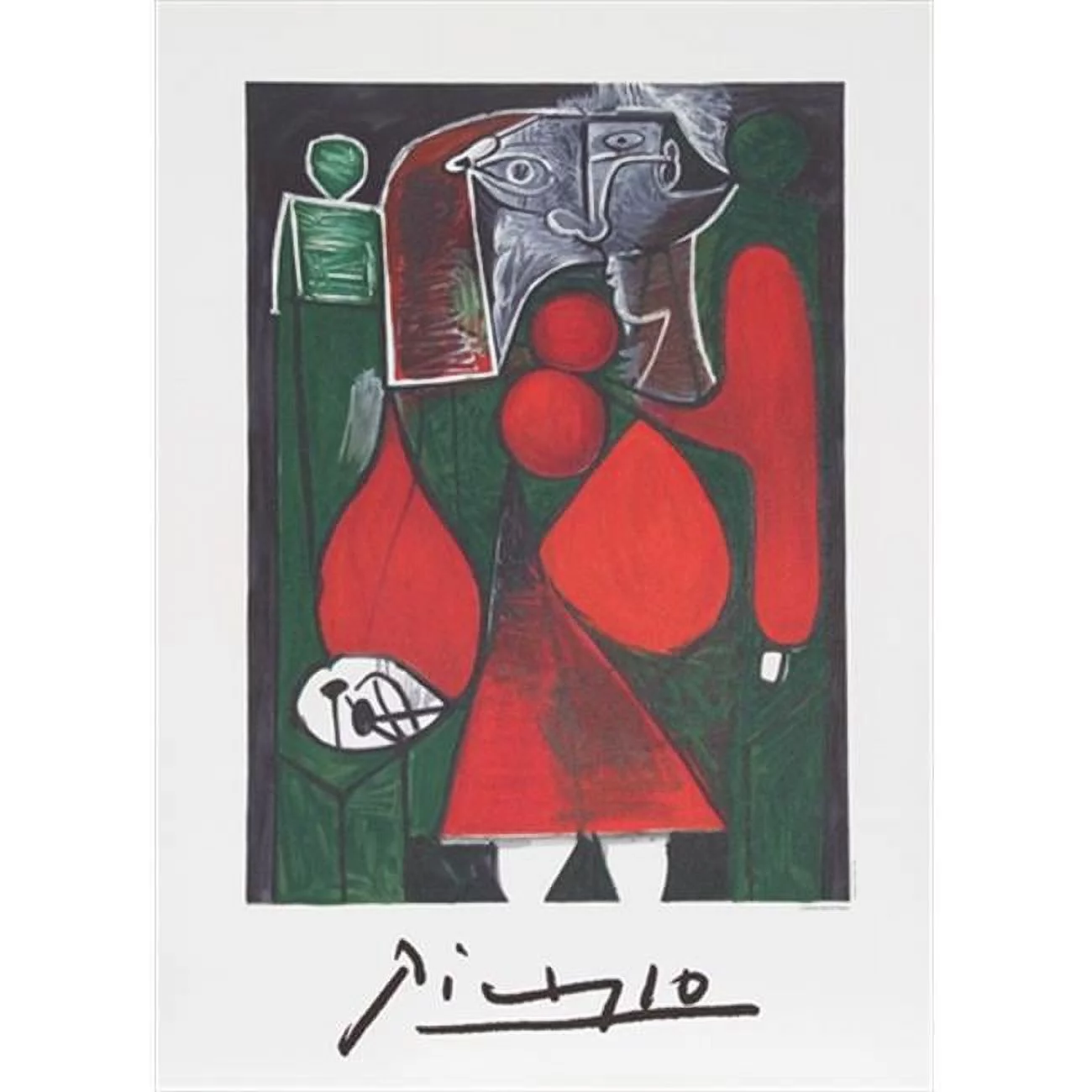Pablo Picasso  Femme en rouge su fauteuil- Lithograph on Paper - Red- Green- White- Black- Gray