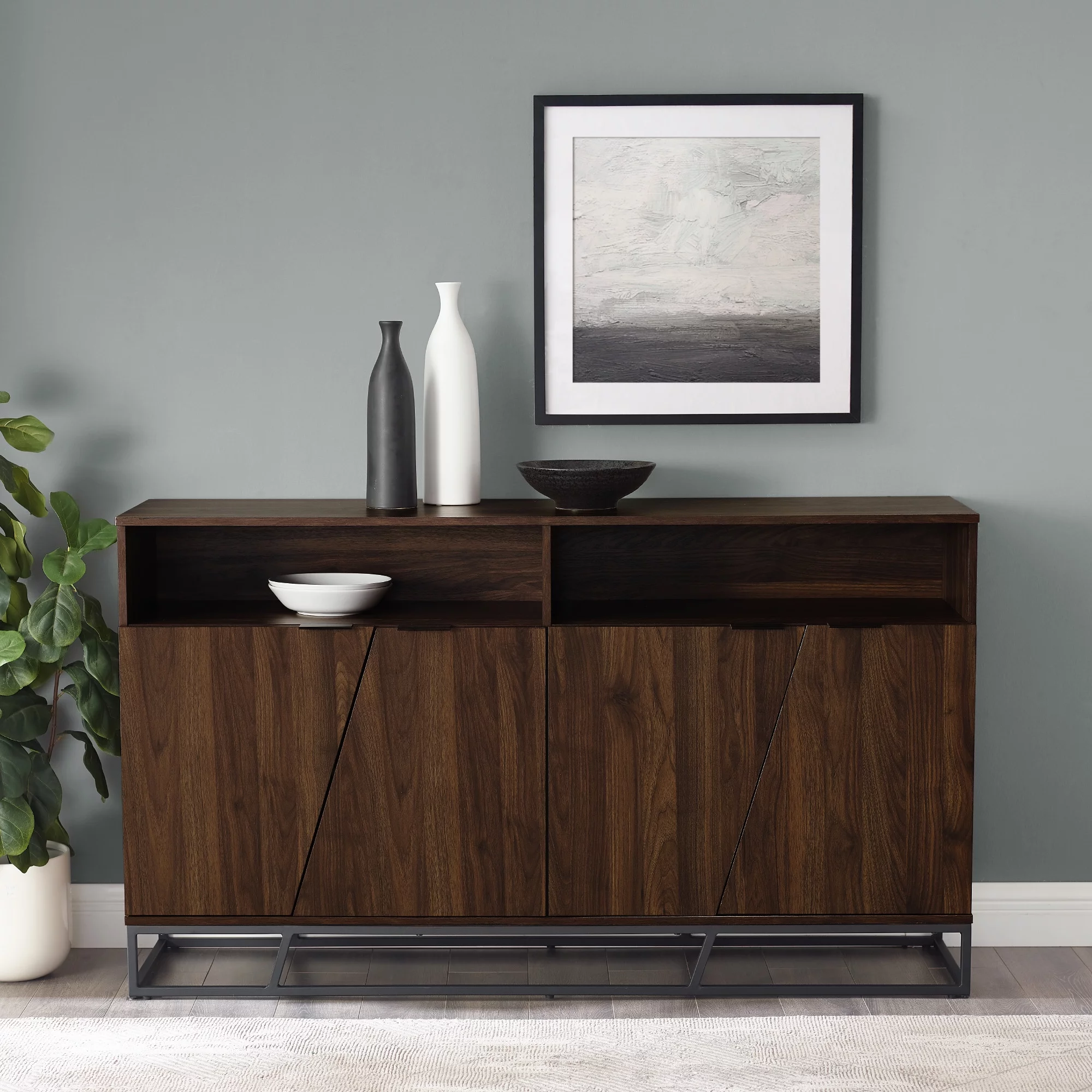 Afton Angled Door Dark Walnut Sideboard by Walker Edison