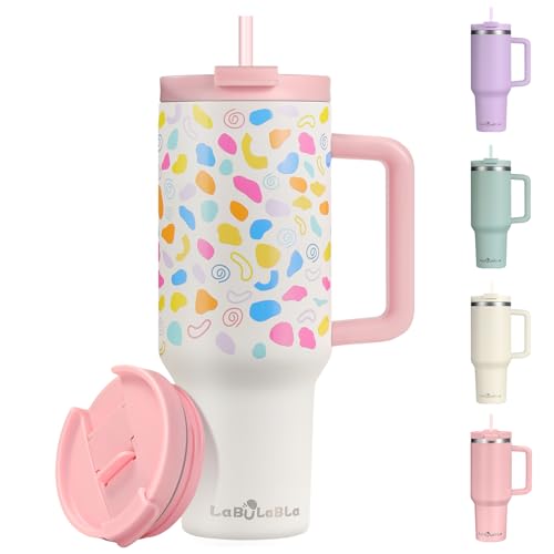 40oz Tumbler with Handle,Double Wall Vacuum Reusable Stainless Steel Insulated Water Bottle,With Leak Proof lid and Straw for Iced or Cold Beverages (light pink)