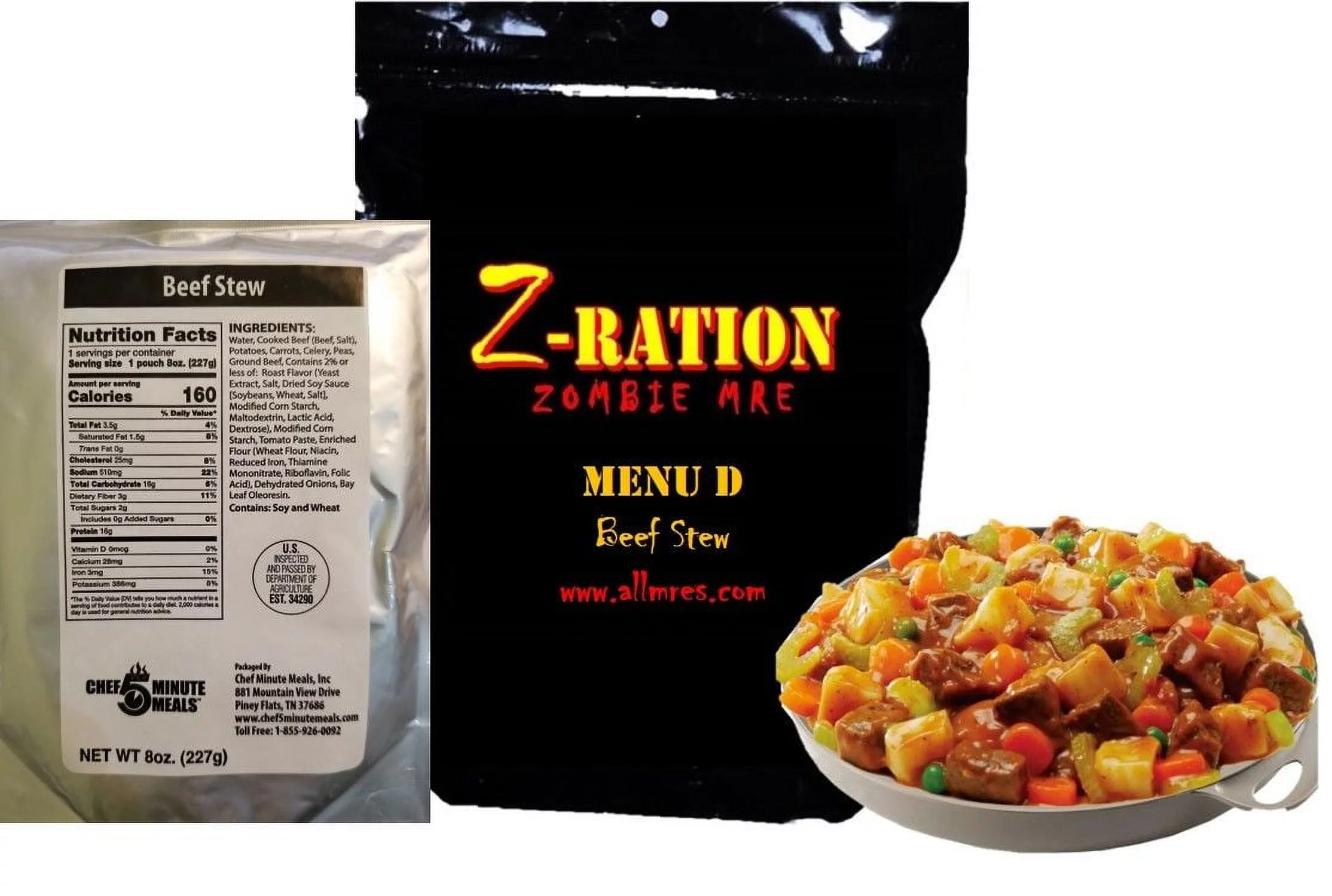 Z-Ration  Menu D MRE (Ready to Eat) Beef Stew Meat: Perfect for Delicious and Nutritious Meals on the Go