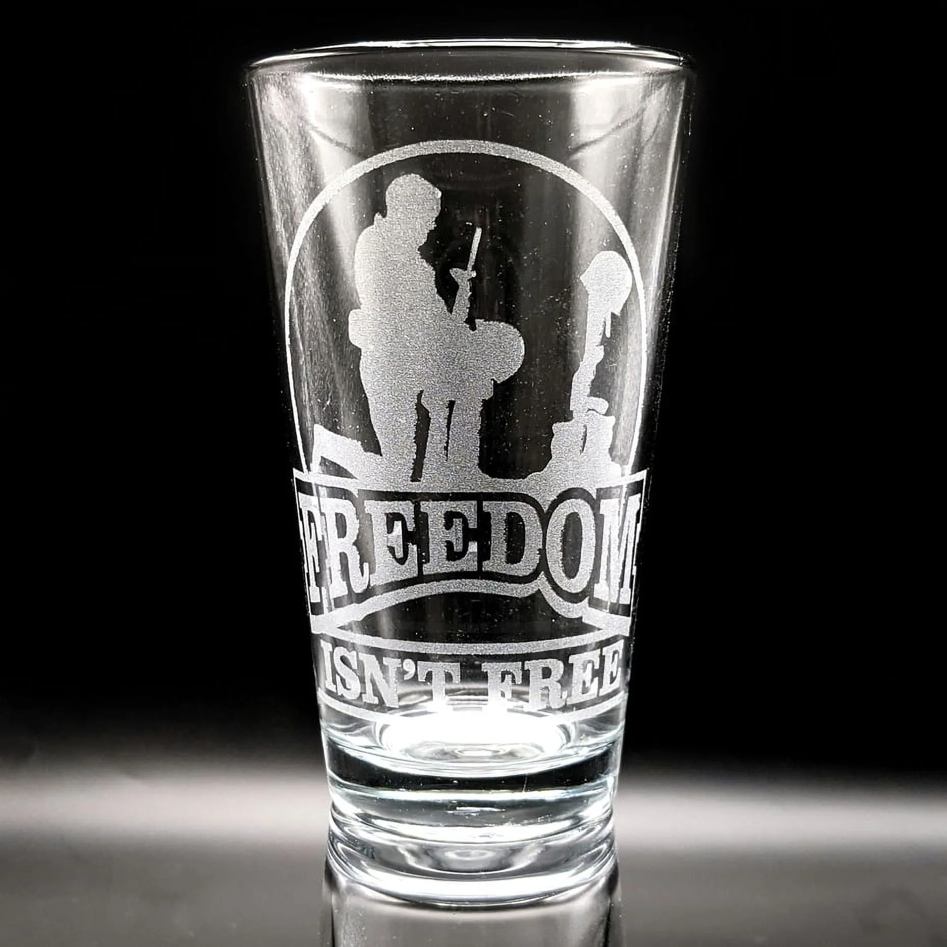 FREEDOM ISN'T FREE Engraved 16oz Pint Glass | Great USA Patriotic Military Beer Etched Drinking Gift Idea!