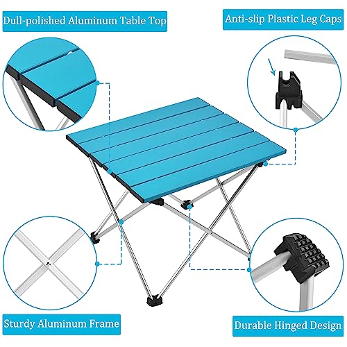 Grope Small Folding Camping Table with Aluminum Table Top, Beach Table for Sand with Carrying Bag,Prefect for Outdoor,Picnic,BBQ,Cooking,Festival