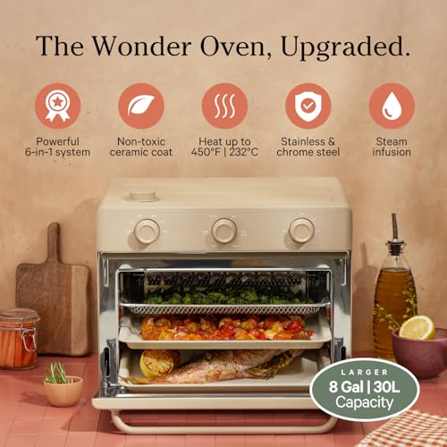 Our Place Wonder Oven | 6-in-1 Air Fryer & Toaster Oven with Steam Infusion | Compact, Countertop Friendly, Fast Preheat, Multifunctional | Air Fry, Toast, Roast, Bake, Reheat & Broil | Char