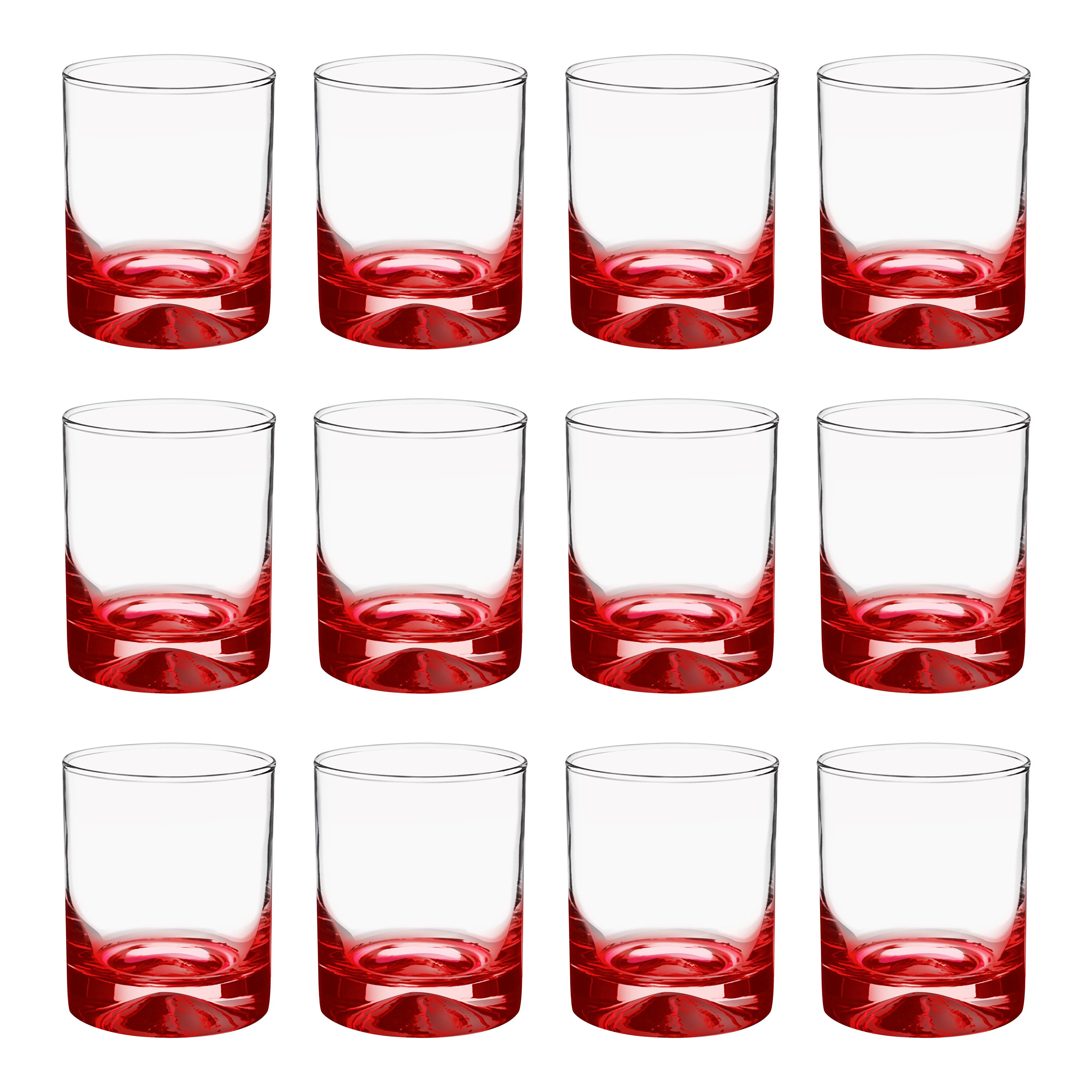 Manhattan Rocks Whiskey Glass 1.75 oz. Set of 12, Bulk Pack - Perfect for Scotch, Bourbon, Whiskey, Cocktail - Red