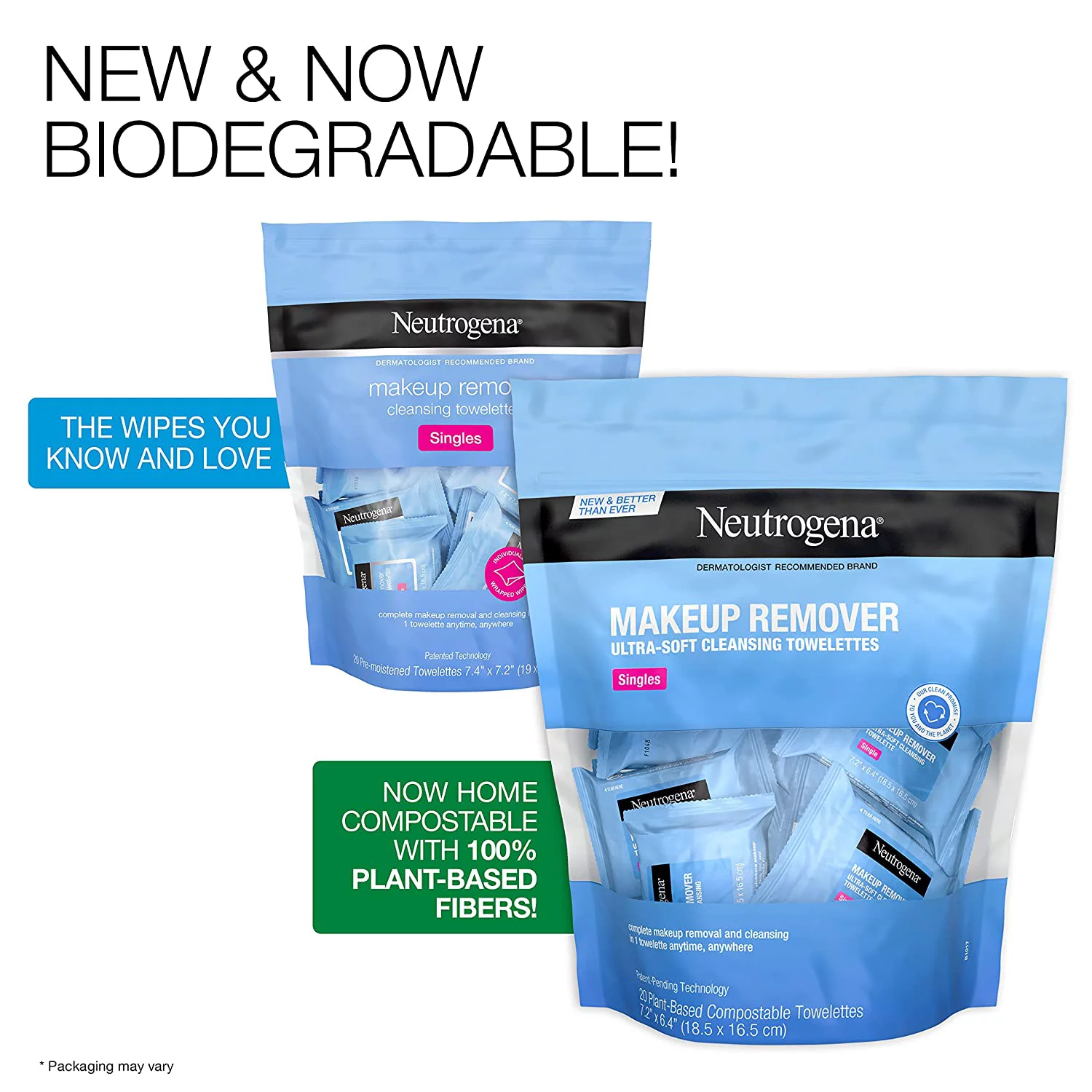 Neutrogena Fragrance-Free Makeup Remover Cleansing Towelette Singles, Individually-Wrapped Daily Face Wipes 20 ct (Pack of 3)