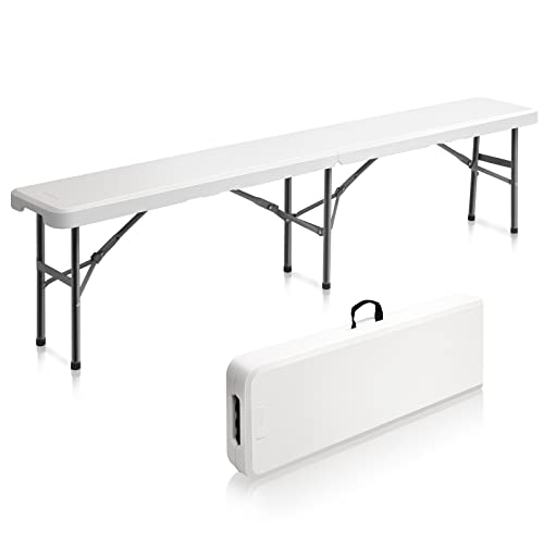 Outvita 6ft Folding Portable Bench, Waterproof Foldable Plastic Bench Seat, Light-Weight Seat for Indoor, Outdoor, Picnic, Party, Camping, White