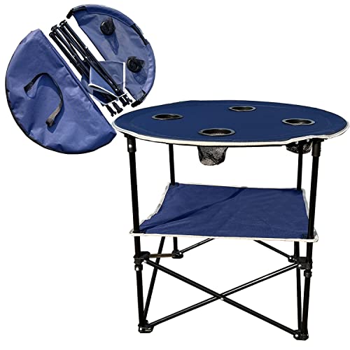 Camping Table & Beach Table, – Portable 2-Tier Foldable Table with 4 Cup Holders & Carry Bag, Lightweight Waterproof Oxford Fabric for Outdoor Adventures, Picnic, Tailgating, and Fishing