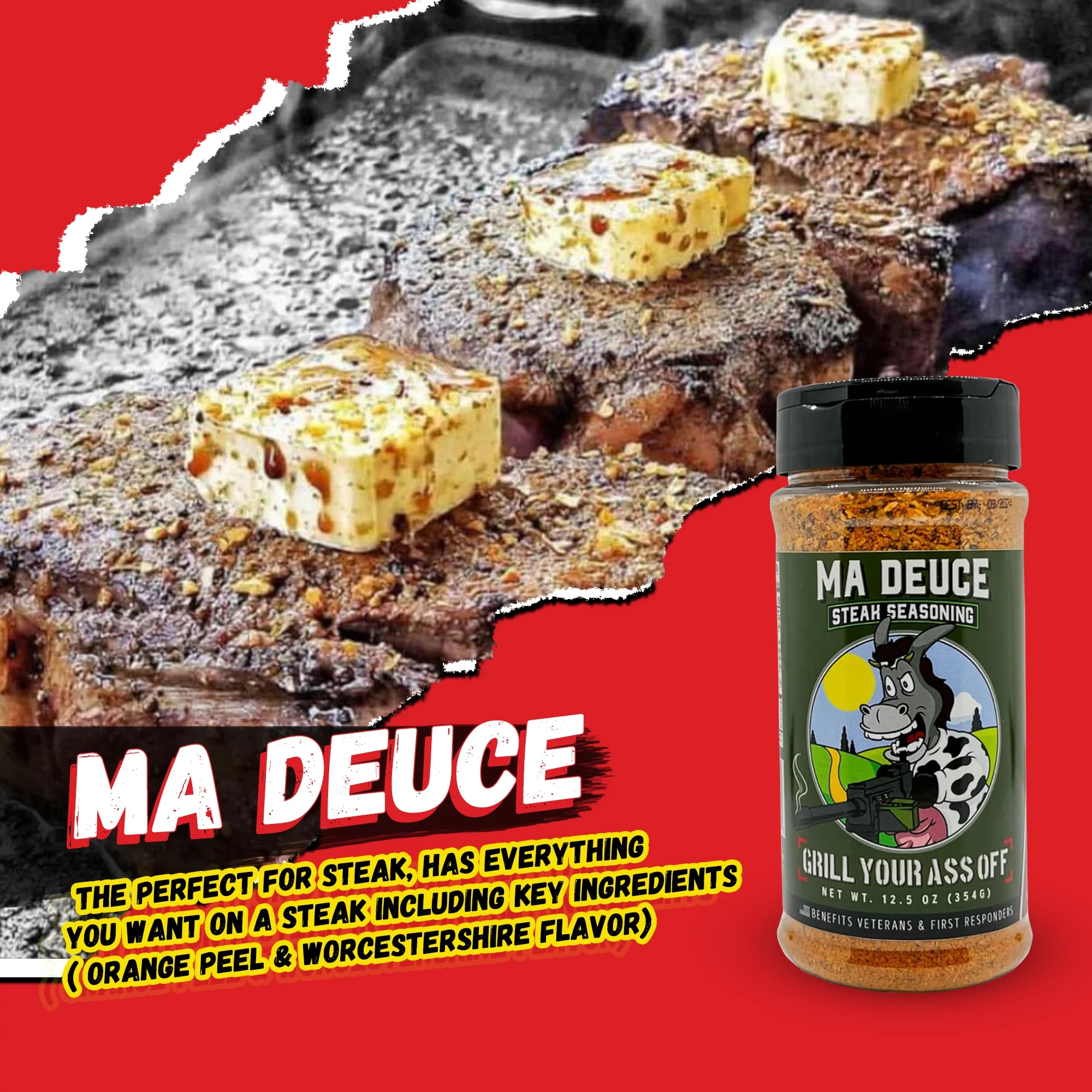 Grill Your Ass Off Ma Deuce Steak BBQ Seasoning 12.5 oz
