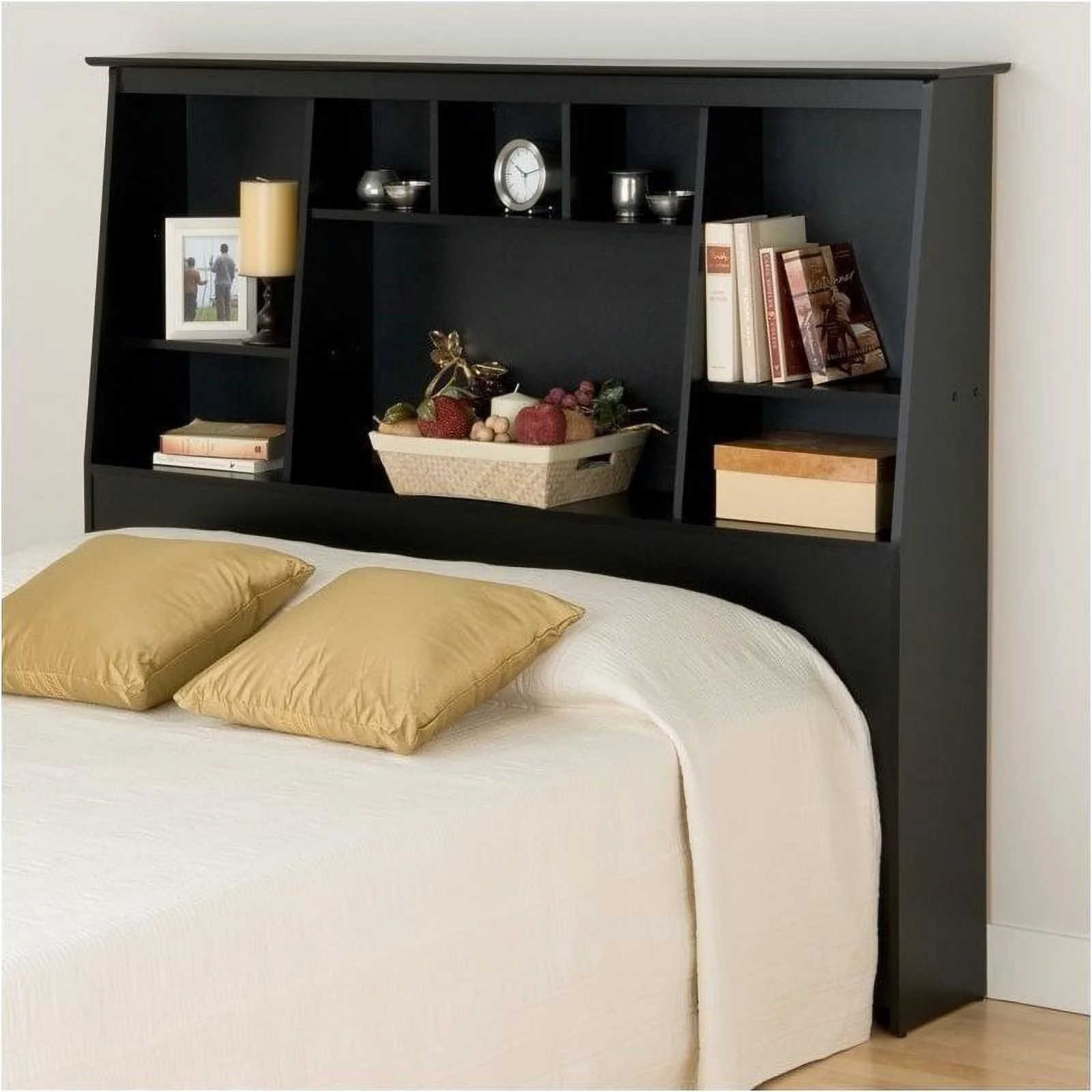 Bowery Hill Modern Wood Slant-Back Tall Full Queen Bookcase Headboard in Black