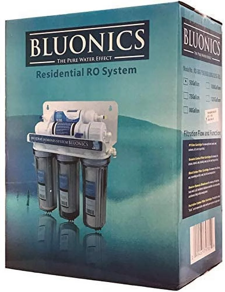 Bluonics 5 Stage Undersink Reverse Osmosis Drinking Water Filter RO 50 GPD Home Purifier with NSF Certified and Clear Housings