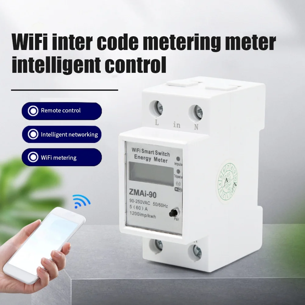 Tuya Single Phase Din Rail Wifi Smart Energy Meter Power Consumption Kwh Meter Wattmeter Support Smartlife/Tuya App Alexa Google Home